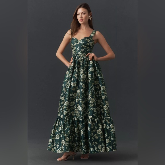 Anthropologie Dresses & Skirts - Women's Antropologie Dark Green Floral Maxi Dress